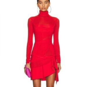 MUGLER Stretch Layered red bodysuit Dress Size 40